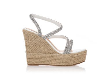 Εσπαντρίγιες πλατφόρμες με λουράκια από στρας ΛΕΥΚΟ - Tsoukalas - 