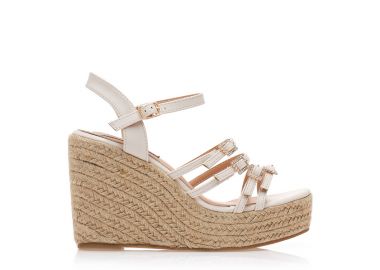 Εσπαντρίγιες πλατφόρμες μπεζ δερματίνη με πολλαπλά ρυθμιζόμενα λουράκια και στρας ΜΠΕΖ - Tsoukalas - 