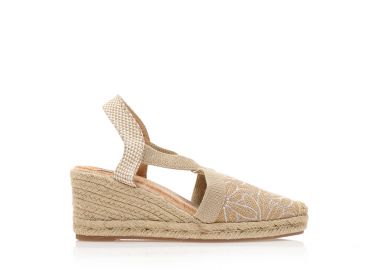 Εσπαντρίγιες πλατφόρμες μπεζ με λευκό διακοσμητικό κέντημα ΛΕΥΚΟ - Tsoukalas - 