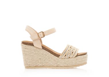 Εσπαντρίγιες πλατφόρμες μπεζ σουέτ με ιδιαίτερο σχέδιο στην φάσα και στρας ΜΠΕΖ - Tsoukalas - 