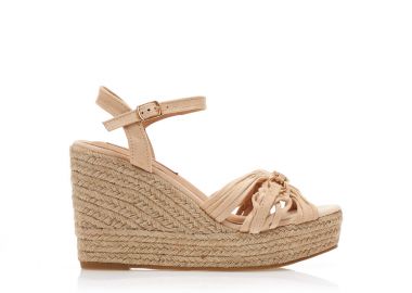 Εσπαντρίγιες πλατφόρμες μπεζ σουέτ με σχέδιο από λουράκια και αγκράφα ΜΠΕΖ - Tsoukalas - 