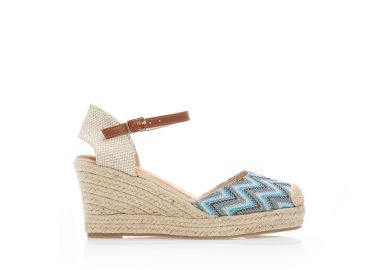 Εσπαντρίγιες πλατφόρμες μπλε εμπριμέ με λουράκι στον αστράγαλο ΜΠΛΕ - Tsoukalas - 