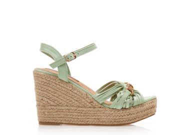 Εσπαντρίγιες πλατφόρμες πράσινες σουέτ με σχέδιο από λουράκια και αγκράφα ΠΡΑΣΙΝΟ - Tsoukalas - 