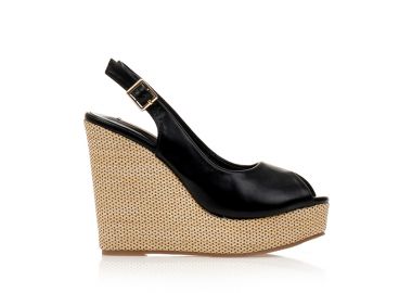 Εσπαντρίγιες πλατφόρμες TSOUKALAS μαύρες δερματίνη peep toe ΜΑΥΡΟ - Tsoukalas - 