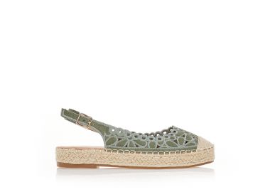 Εσπαντρίγιες πράσινες ψάθινες με λουλούδια ΠΡΑΣΙΝΟ - Tsoukalas - 