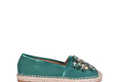 Εσπαντρίγιες πράσινες σουέτ με πέρλες και στρας ΠΡΑΣΙΝΟ - Tsoukalas - 