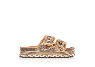 Εσπαντρίγιες TSOUKALAS flatforms καφέ με ιδιαίτερο σχέδιο και στρας ΧΑΚΙ - Tsoukalas - 