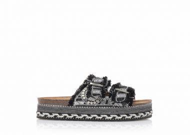 Εσπαντρίγιες TSOUKALAS flatforms μαύρες με ιδιαίτερο σχέδιο και στρας ΜΑΥΡΟ - Tsoukalas - 
