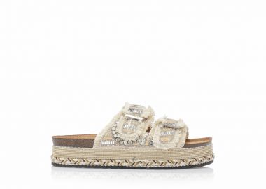 Εσπαντρίγιες TSOUKALAS flatforms μπεζ με ιδιαίτερο σχέδιο και στρας ΜΠΕΖ - Tsoukalas - 