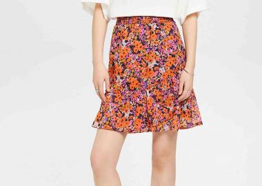 Esprit γυναικεία mini φούστα με floral print και διακοσμητικό βολάν στο τελείωμα - 023EE1D303 Πορτοκαλί - ESPRIT - 