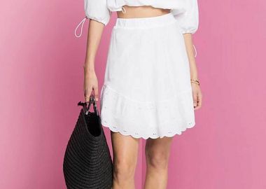 Esprit γυναικεία mini φούστα μονόχρωμη με διάτρητα σχέδια και ασύμμετρο τελείωμα - 043EE1D305 Λευκό - ESPRIT - 