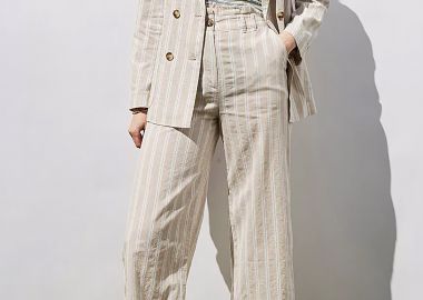 Esprit γυναικείο blazer με σταυρωτό κούμπωμα και ριγέ σχέδιο - 051EE1G304 Μπεζ - ESPRIT - 