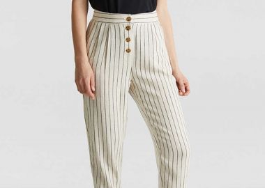 Esprit γυναικείο παντελόνι chino ριγέ με κουμπιά και πιέτες - 040EE1B303 Εκρού - ESPRIT - 