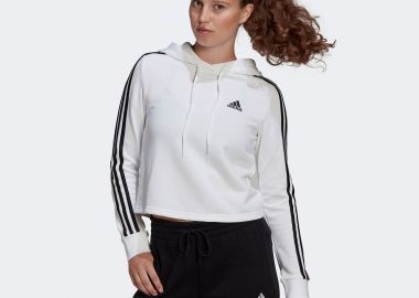 ESSENTIALS 3-STRIPES CROPPED HOODIE ΑΣΠΡΟ - ADIDAS PERFORMANCE - 