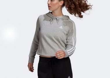 ESSENTIALS 3-STRIPES CROPPED HOODIE ΓΚΡΙ - ADIDAS PERFORMANCE - 