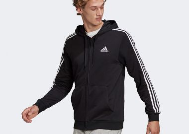ESSENTIALS FRENCH TERRY 3-STRIPES FULL-ZIP HOODIE ΜΑΥΡΟ - ADIDAS PERFORMANCE - 