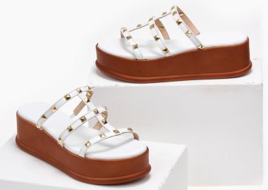 Estil Δερμάτινα flatforms με τρουκς - 84 - Λευκό - Estil - 