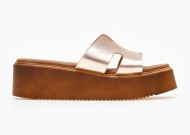 Estil Δερμάτινα σανδάλια Flatform με ανοίγματα - 252 - Χάλκινο - Estil - 