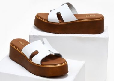 Estil Δερμάτινα σανδάλια Flatform με ανοίγματα - 252 - Λευκό - Estil - 