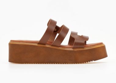 Estil Δερμάτινα σανδάλια flatform με ανοίγματα - 82 - Ταμπά - Estil - 