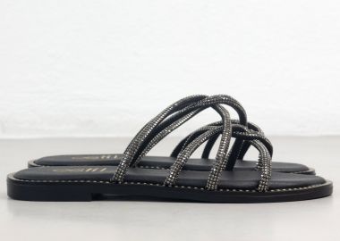 Estil Πέδιλα με λουριά διακοσμημένα με ψεύτικα διαμάντια - 1001016 & NK016 - Μαύρο - Estil - 
