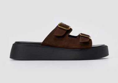 Estil Σανδάλια Flatform με αγκράφα - 26NK-1720 - Καφέ Σουέτ - Estil - 