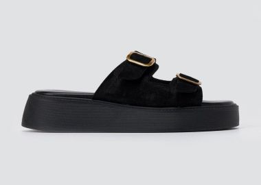 Estil Σανδάλια Flatform με αγκράφα - 26NK-1720 - Μαύρο Σουέτ - Estil - 