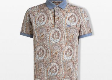 ETRO Ανδρικό Γκρι Arnica Motif Polo Shirt - ETRO - 