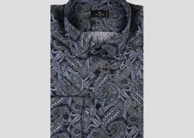 ETRO Ανδρικό Μπλε Navy Blue Shirt with Paisley Pattern - ETRO - 