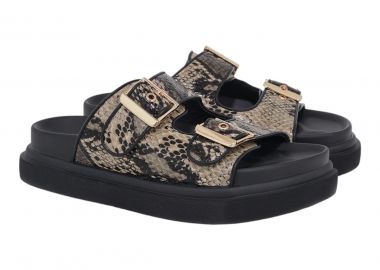 EXE Shoes Γυναικεία Παντόφλας FLATFORMS 03R-232 Μπέζ Μαύρο Φίδι U403R2322F75 - EXE - 