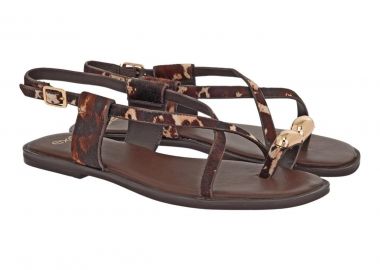 Exe Shoes Γυναικεία Παπούτσια FLATS Πέδιλα 19A-026 Μπέζ Καφέ COW ΠΟΝΥ ΧΡΥΣΟ W419A02610W1 - EXE - 
