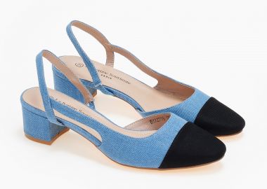 Εξώφτερνα γοβάκια με συνδυασμό υλικών - Τζιν - Issue - 