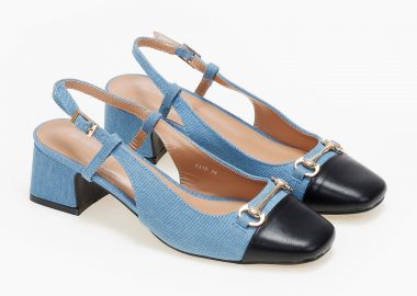 Εξώφτερνες γόβες με χοντρό τακούνι και μεταλλική αγκράφα - Γαλάζιο - Issue - 