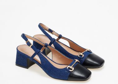 Εξώφτερνες γόβες με χοντρό τακούνι και μεταλλική αγκράφα - Τζιν - Issue - 