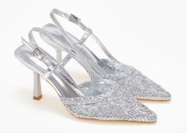 Εξώφτερνες γόβες με πλεκτό σχέδιο και λεπτό τακούνι - Ασημί - Issue - 