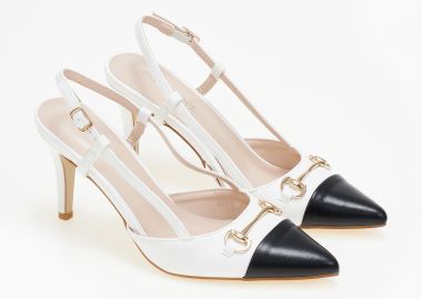 Εξώφτερνες μυτερές γόβες με μεταλλική αγκράφα - Λευκό - Issue - 