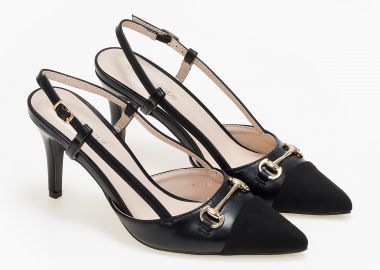 Εξώφτερνες μυτερές γόβες με μεταλλική αγκράφα - Μαύρο - Issue - 