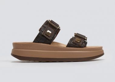 FANTASY SANDALS Δερμάτινα σανδάλια με σχέδιο ψάθας - S1112 - Καφέ - FANTASY SANDALS - 