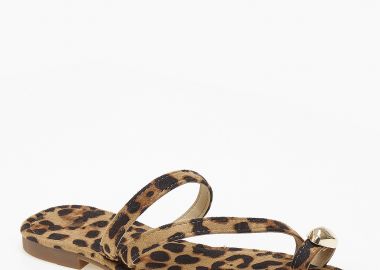 Φλατ ανοιχτά γυναικεία σανδάλια με toe ring - Λεοπάρ - Issue - 
