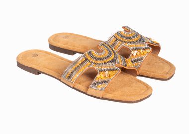 Flat boho σανδάλια με χάντρες - Κάμελ - Issue - 