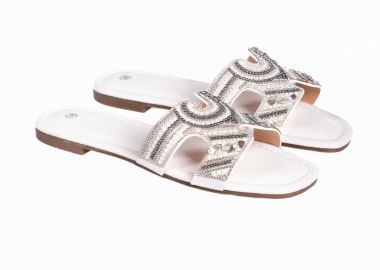 Flat boho σανδάλια με χάντρες - Λευκό - Issue - 