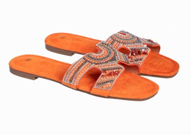 Flat boho σανδάλια με χάντρες - Πορτοκαλί - Issue - 