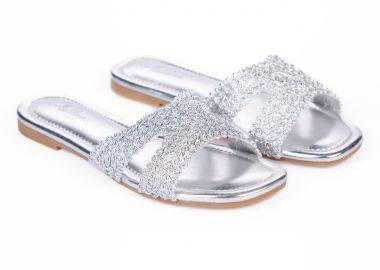 Φλατ εξώφτερνα σανδάλια με πλεκτό σχέδιο - Ασημί - Issue - 