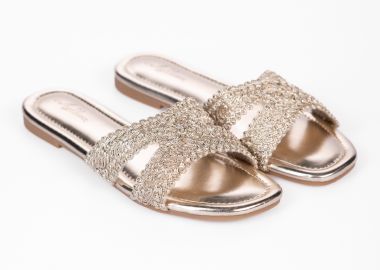 Φλατ εξώφτερνα σανδάλια με πλεκτό σχέδιο - Χρυσό - Issue - 