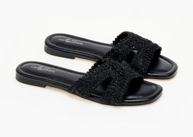 Φλατ εξώφτερνα σανδάλια με πλεκτό σχέδιο - Μαύρο - Issue - 