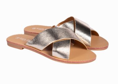 Flat σανδάλια χιαστί με suede υφή - Χρυσό - Issue - 