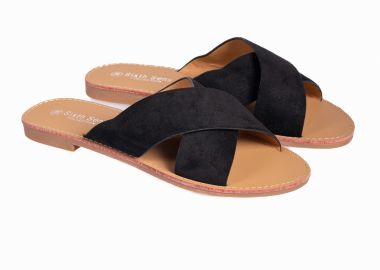 Flat σανδάλια χιαστί με suede υφή - Μαύρο - Issue - 