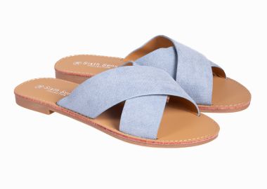Flat σανδάλια χιαστί με suede υφή - Μπλε - Issue - 