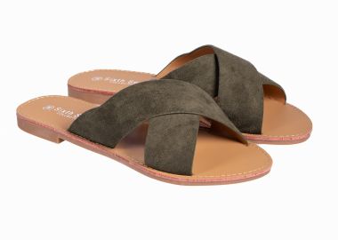 Flat σανδάλια χιαστί με suede υφή - Πράσινο - Issue - 