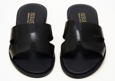 Φλατ σανδάλια ελληνικά με φάσα και ανοίγματα - Μαύρο - Issue - 